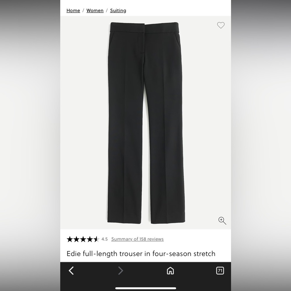 Women’s J Crew Edie Full length trouser black 0P